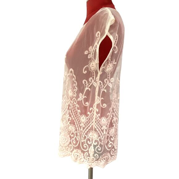 Forever 21 Pink Sheer Lace Top Sleeveless Popover Blouse Sz S Romantic Feminine - Picture 6 of 9